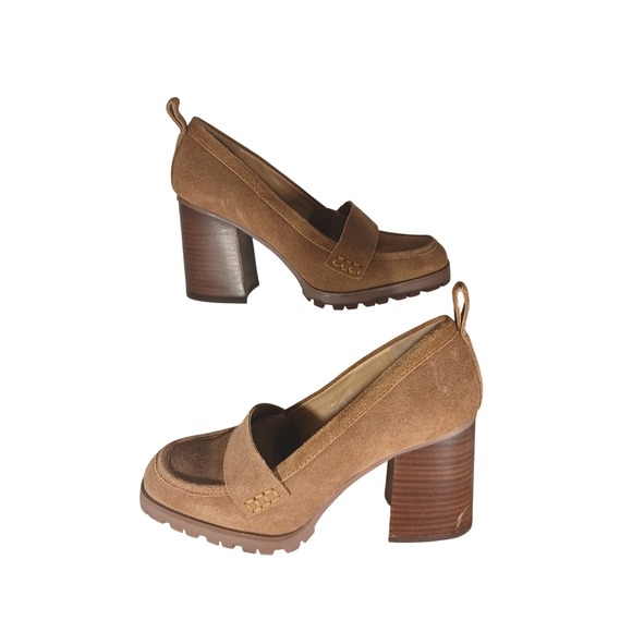 Crown Vintage Shoes - Crown Vintage Alivia Suede‎ Loafer Pumps 6.5 Tan Lug Sole Block Heel Academia